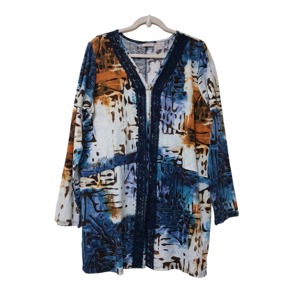 LOGO by Lori Goldstein Cotton Slub Harriet Cardigan Size L Multicolor-Artsy